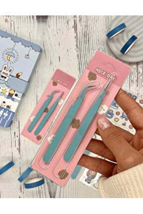 2’li Sticker Cımbızı Seti Düz ve Eğri Uçlu Mavi/Çıkartma /Washi Bant /Sticker/Bullet Journal 1512S513