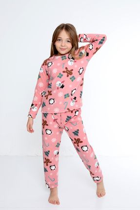 Pembe Çocuk Tıraşlı Polar Kalın Ev Tipi Pijama Takımı | 5,6,7,8,9,10 YAŞ