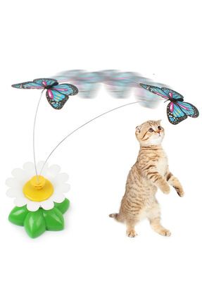 Dönen Elektrikli (PİLLİ) uçan kelebek renkli interaktif kedi oyuncağı