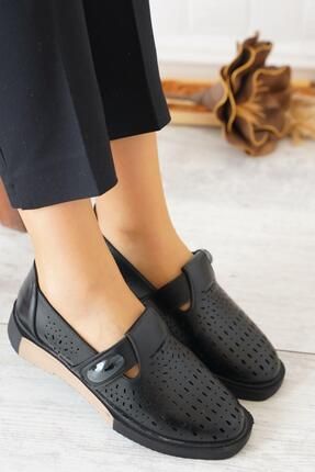 Moda Pie Namo Lazer Yan Toka Kal n Taban Kad n Ayakkab Siyah Cilt