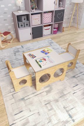 Montessori Çocuk Oyun & Aktivite & Çalışma Masa Ve 2 Sandalye