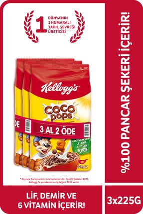 Coco Pops Çikolatalı Buğday Ve Mısır Gevreği 225 gr X 3 Adet,lif Kaynağı,demir Ve 6 Vitami