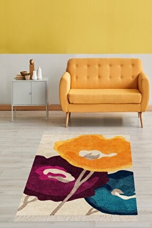 On The Clouds Renkli Gelincik Cicek Desenli Etnik Dijital Baski Yikanabilir Modern Salon Hali Ve Yolluk Fiyati Yorumlari Trendyol