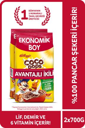 Coco Pops Çikolatalı Buğday Ve Mısır Gevreği 700 gr X2 Adet Avantajlı Paket, Lif Kaynağı