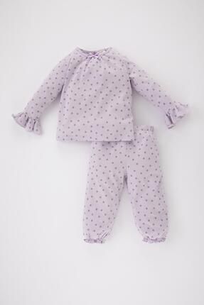 Kız Bebek Puantiye Uzun Kollu Penye Pijama Takımı