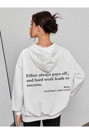 Kız Çocuk Kapşonlu Beyaz Yazılı Baskılı Sweatshirt