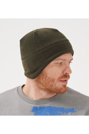 Erkek Haki Yeşil Ultra Yumuşak Spor Outdoor Kulaklıklı Polar Unisex Bere Şapka