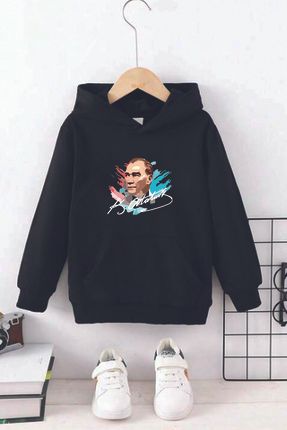 Atatürk Baskılı Kız/Erkek Çocuk Kapüşonlu Baskılı Sweatshirt