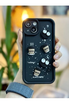 Iphone 13 Ve 14 Uyumlu Siyah Coffee Kurabiye Tasarımlı Kılıf