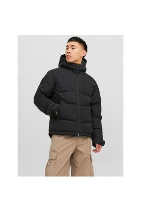 Jack&Jones Kapüşonlu Dark Black Erkek Su İtici Mont 12214648