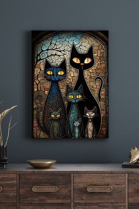 Kedi Ailesi Temalı Canvas Tablo MST055