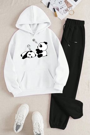 Unisex Uykucu Panda Baskılı Rahat Eşofman Takımı