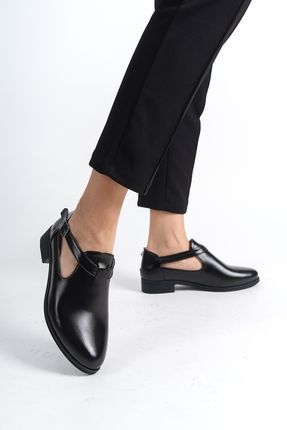 Siyah Rugan Günlük Rahat Kadın Kemerli Casual Klasik Ayakkabı PTK401