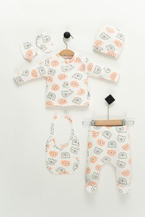 Hastane Çıkış Setleri Ayıcık %100 Pamuk Penye 5'li Set Yenidoğan Bebek Kıyafetleri - Hediye Paketli