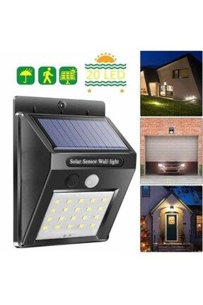 Işık Sensörlü Güneş Enerjili Solar Duvar Kapı Kamp Bahçe Lambası Fotoselli Projektör 20led Lambalı