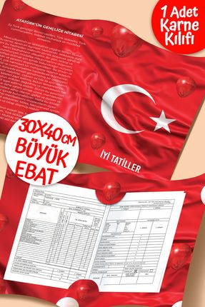 Türk Bayraklı A4 Karne Kabı Kılıfı 1 Adet Büyük Ebat 30x40 Cm Ilkokul Karne Kılıfı Karne Süsleme
