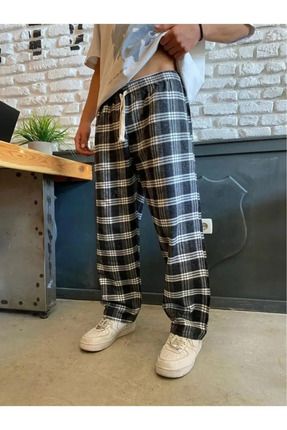 Limited Edition Siyah Y2k Ekose - Kareli Desen Model Bol Paça Relaxed Unisex Oversize Pijama Altı