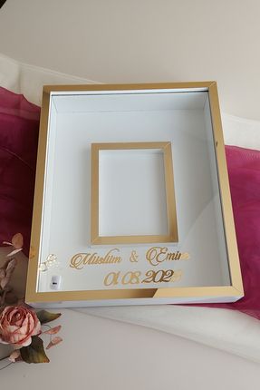 40x50 Cm Beyaz-gold Fotoğraf Bölümlü Anı Çerçevesi! Ledli Ve Isimli Gül Tablosu! Gül Kutusu!