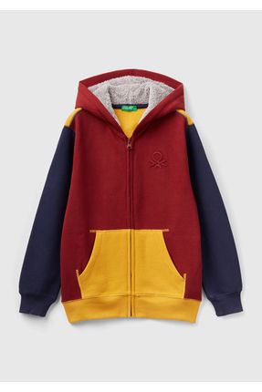 Erkek Çocuk Bordo Mix Benetton Logolu İçi Peluşlu Sweatshirt