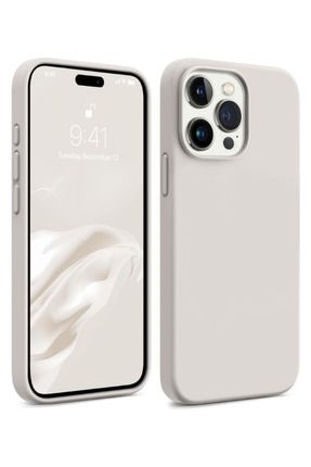 Apple iPhone 15 Pro Max Kılıf Kadife Lansman Soft Yumuşak Liquid Silikon Kamera Korumalı Kapak Taş