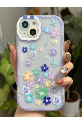 Iphone 13 Ve 14 Uyumlu Lila Çiçekler Baskılı Kamera Korumalı Kılıf