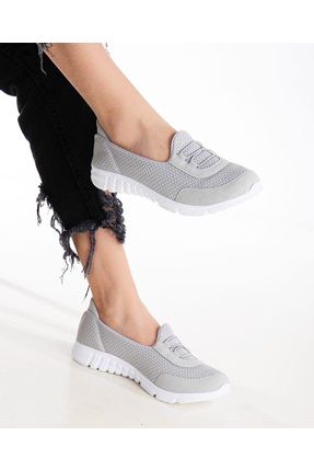 Kadın Taş Gri Beyaz Bağcıksız Rahat Hafif Memory Kalın Taban Yürüyüş Anne Günlük Bez Spor Ayakkabı
