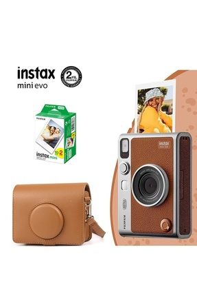 Instax Mini Evo Kahverengi Fotoğraf Makinesi Çantalı 20'li Film Hediye Seti 1