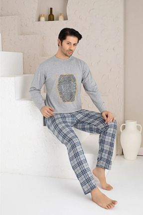 Erkek Ekose Desenli Uzun Kollu Sıfır Yaka Pijama Takımı
