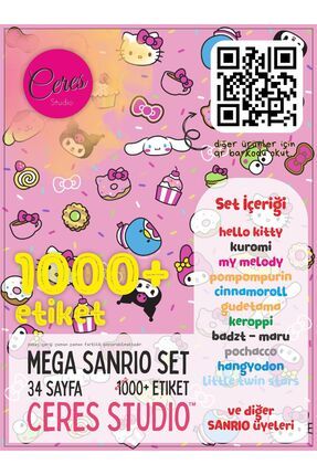 Ceres Kuromi Sanrio Sticker Set - 4 Sayfa 86 Adet Etiket