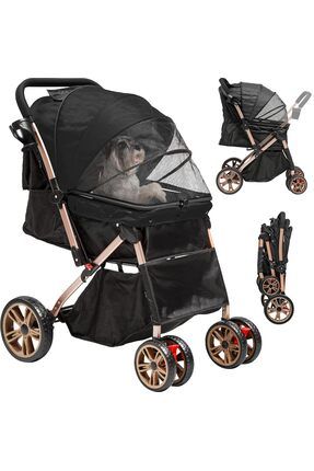 Taşınabilir evcil hayvan bebek arabası, hafif, pratik, saklama sepetli, 4 tekerlekli