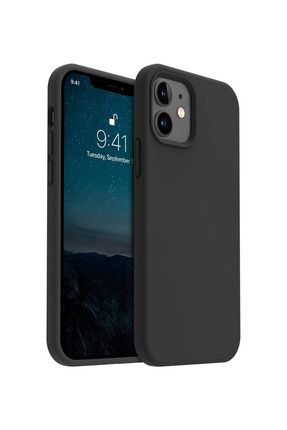 Apple iPhone 12/12Pro Kılıf Kadife Lansman Soft Yumuşak Liquid Silikon Kamera Korumalı Kapak Siyah