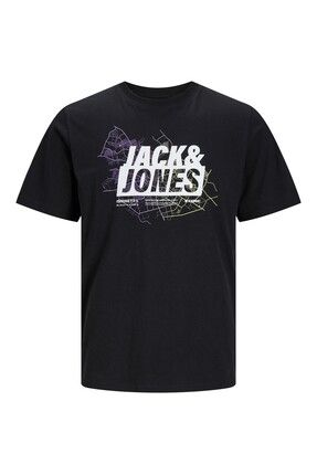 Jack&Jones Yuvarlak Yaka Büyük Beden Siyah Erkek %100 Pamuk T-Shirt 12257364