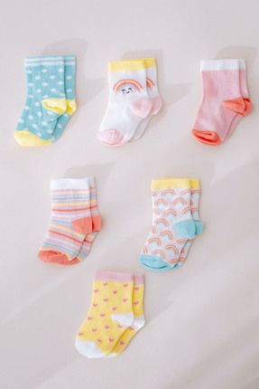 Gökkuşağı Desenli 6'lı Soket Çorap Kız Bebek
