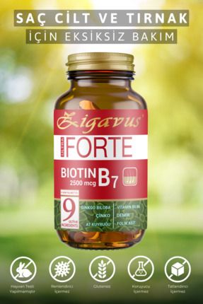 Forte Biotin Tablet Saç, Tırnak ve Cilt İçin Güçlendirici Gıda Takviyesi Çinko ve Demir