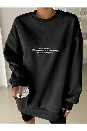 Baskılı Unisex Bisiklet Yaka Sweatshirt