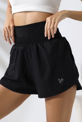 Taytlı Şort Lazer Desenli Iç Tayt Cepli / Women's Waıst Corset Wıth Tıghts Shorts Athlete Siyah