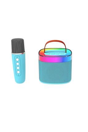 Diamond Ledli Turkuaz Bluetooth Hoparlör ve Mikrofon Kablosuz Mini Karaoke Seti Mikrofonlu M