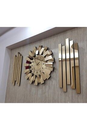 3 boyutlu Aynalı piyano model Lambiri yan dekor Gold 3lü duvar Saati türk rakam