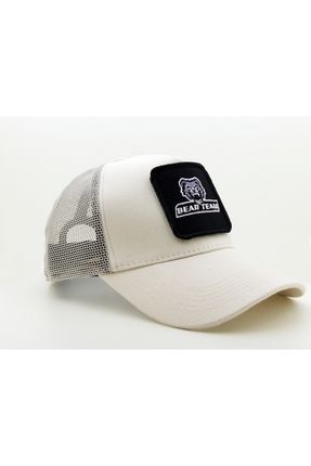 Trucker (NAKIŞ) BEAR TEAM Logolu Unisex Beyaz Şapka (CAP)