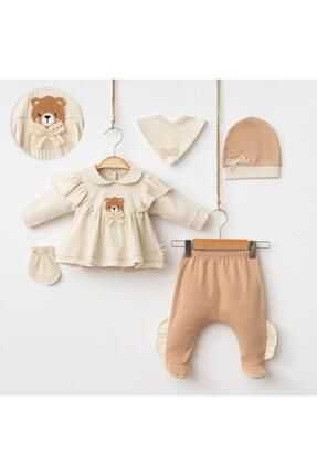 Yeni Sezon Organik Kız Bebek Ayıcıklı Cool 5li Hastane Çıkış Seti Yenidoğan Kıyafeti