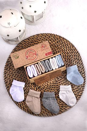 Organik Pamuk Unisex 5'li Kutulu Premium Yenidoğan Bebek Çorabı