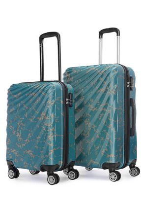 WX-300 Baskılı Mint Yeşili Orta & Kabin 2'li Set Valiz / Seyahat Bavulu