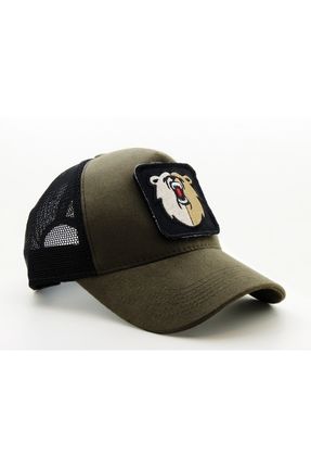 Trucker (NAKIŞ) BEAR Logolu Unisex Haki-Siyah Şapka (CAP)