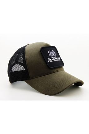 Trucker (NAKIŞ) BEAR TEAM Logolu Unisex Haki-Siyah Şapka (CAP)