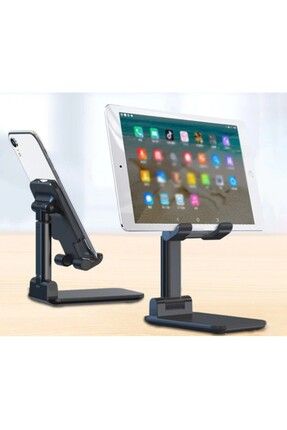 Masa Üstü Tablet Ve Telefon Tutucu Stand 2 Kademeli Uzunluk Ayarlı Katlanabilir - Siyah