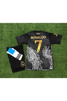 Real Madrid 2023/24 Dragon Ejderha Desenli Cristiano Ronaldo Çocuk Forması Şort Çorap 3'lü Set(SİYH)