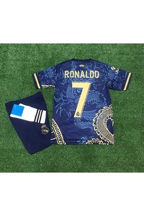 Real Madrid 2023/24 Dragon Ejderha Desenli Cristiano Ronaldo Çocuk Forması Şort Çorap 3'lü Set(MAVİ)