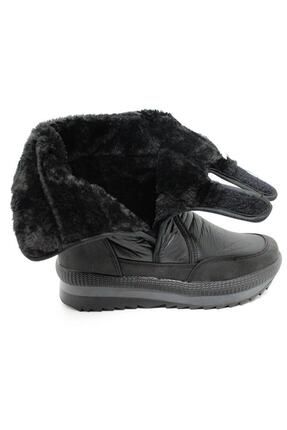 Unisex Günlük Kalın Kürk Astarlı Cırtlı Topuklu Kaymaz Taban Kar Botu Siyah Ayakkabı 801