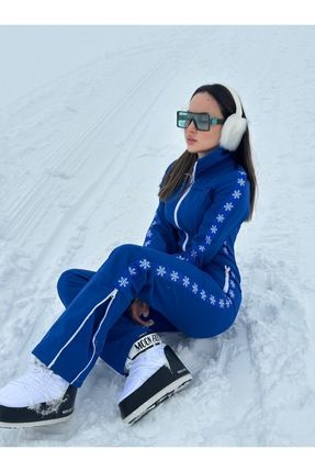 Lora Mavi Kar Taneli Desenli Ski Suit(kayak Tulumu)