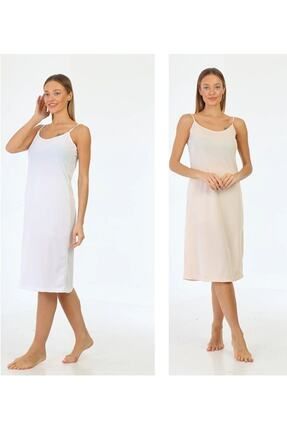 İpaskılı Elbise Astarı içlik Jüpon Beyaz- Bej 2li Set